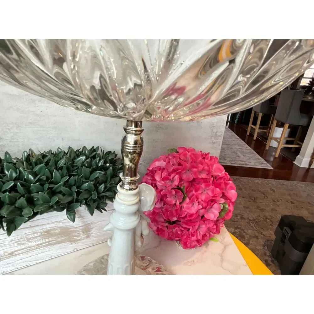 Crystal Compote Bowl Hollywood Regency Cherub Pedestal Centerpiece Vintage